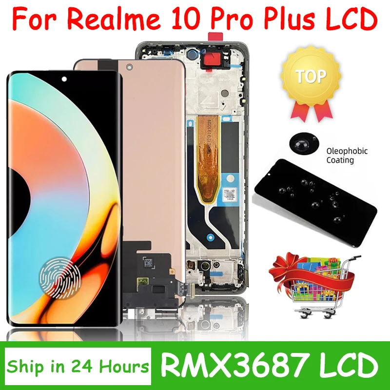 

6.7“AMOLED For Oppo Realme 10 Pro+ Plus RMX3687 RMX3686 LCD Display Touch Screen Digitizer Assembly