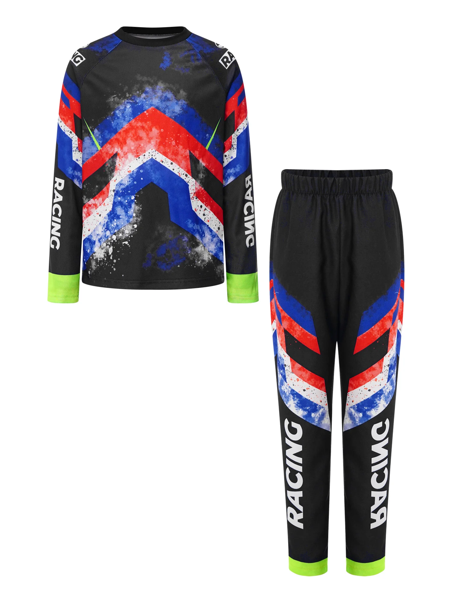 Boys Youth Motocross Jersey and Pants Set Letter Print Long Sleeve Round Neck Protective Breathable Quick Dry Off Road