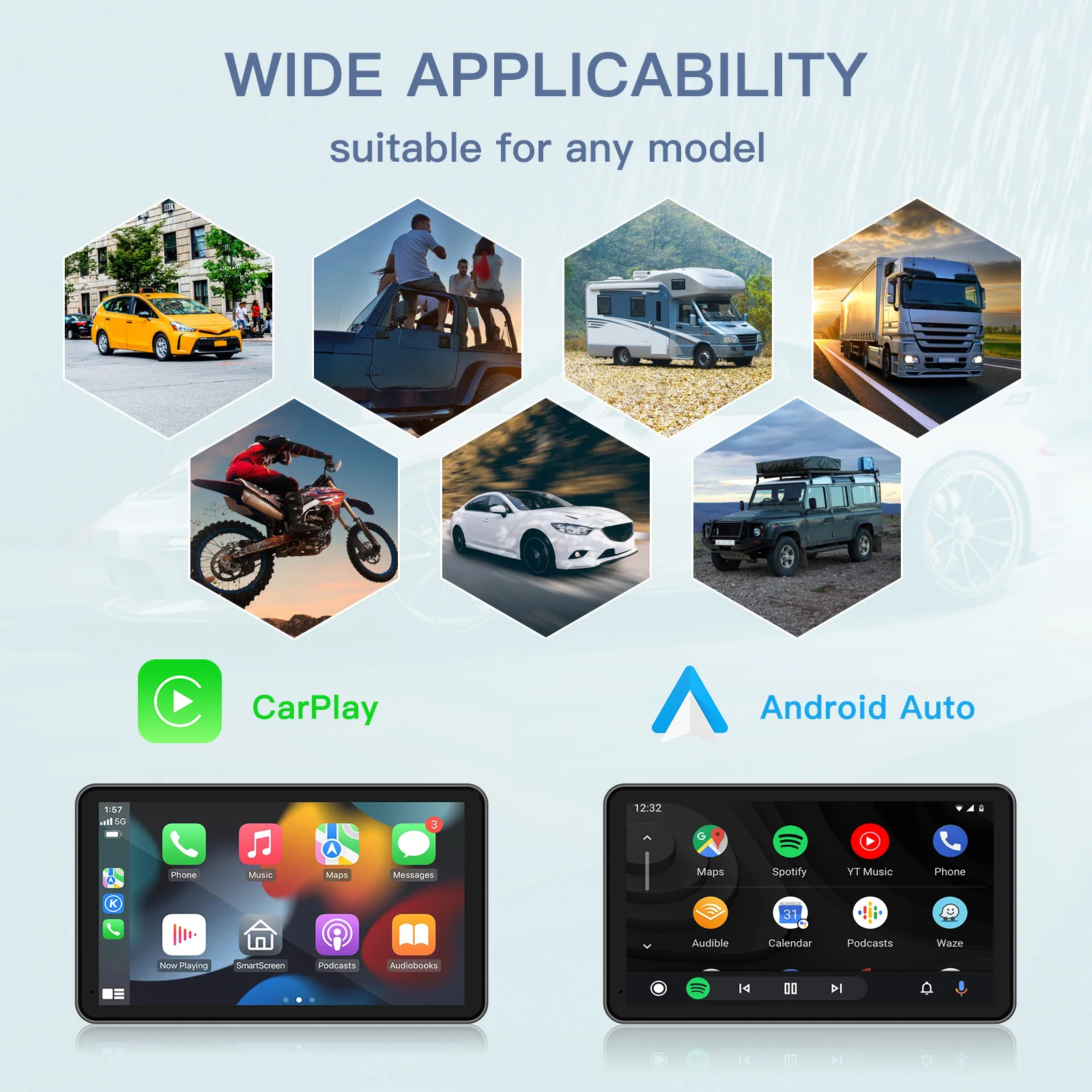 CARABC 1080P Multimedia 7 Inch Carplay Portable Radio Android Wireless Carplay Screen for Android Auto Carplay Car Stereo