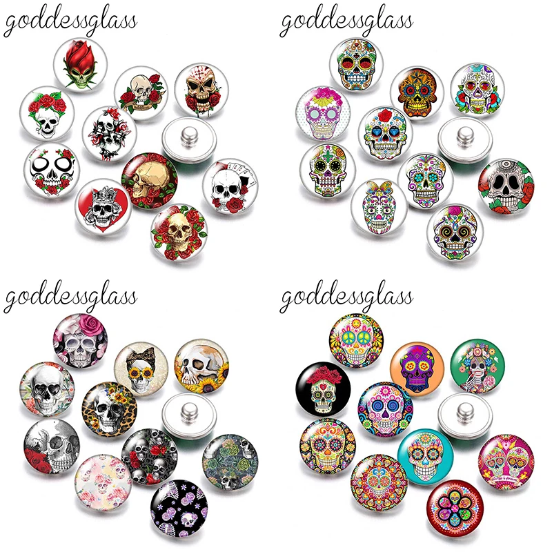 New Rose/Flowers Skull Patterns Punk funk 10pcs mix Round photo 12mm/18mm snap buttons for 12mm/18mm snap jewelry DIY findings