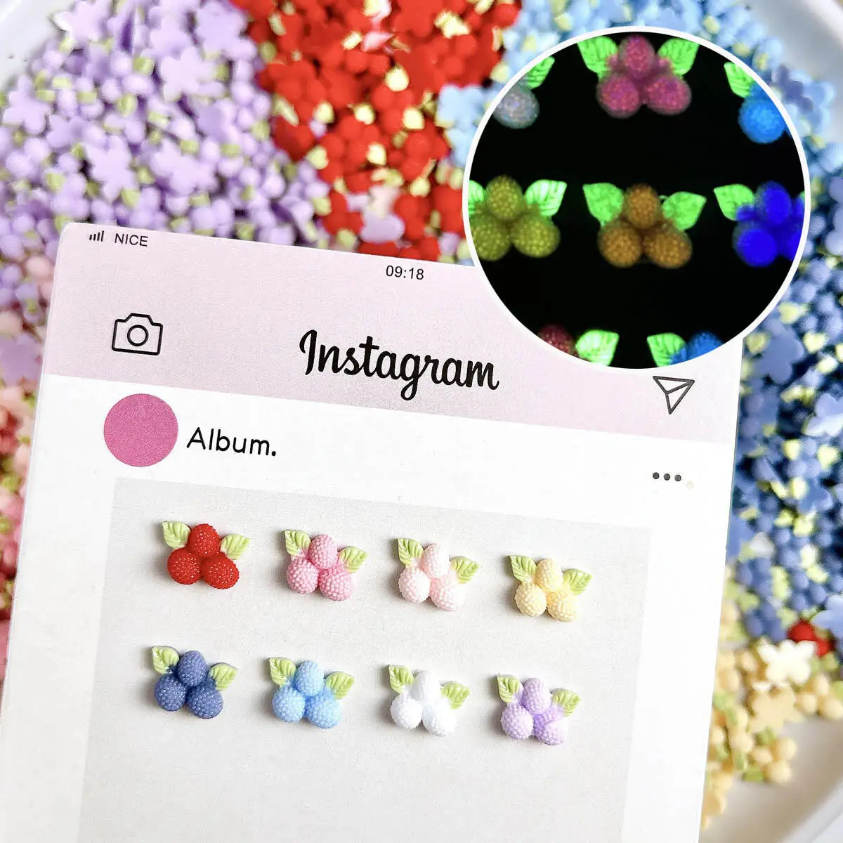 

Kawaii Glow In The Dark Multi-Color Waxberry Nail Art Decoration 3D Resin Waxberry Nail Charms Handmade DIY Crafts Accessories