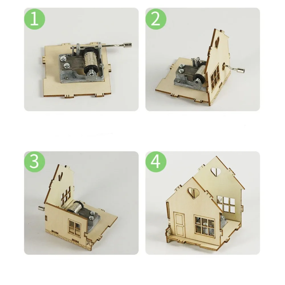 3D Wood House Music Box Puzzle Children Adult Assembly Toys To Build Diy Constructor Model Montessori Jigsaw for Desk Decoration