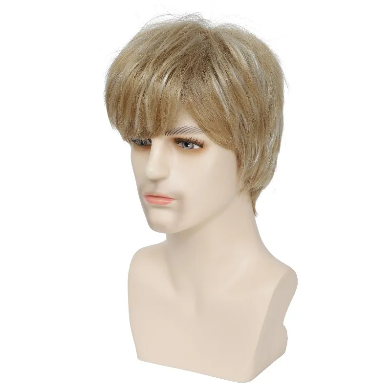 Man Mode Kant Geveegde Pony Kort Haar Podium Voeren Aankleden Hoofddeksels Chemische Vezel Pruik Muziek Festival Match Gouden Pruik Cover