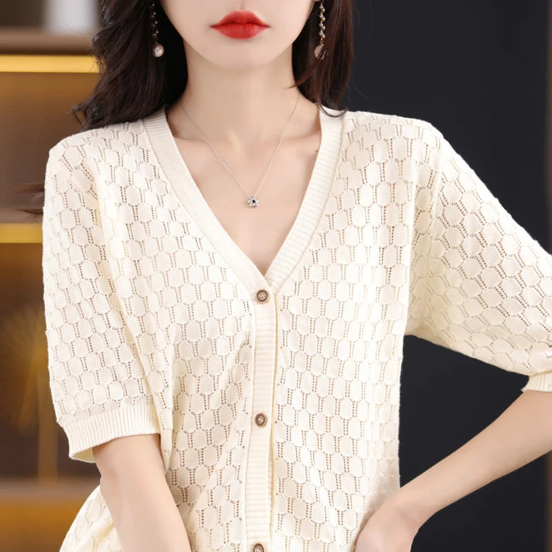 2026 New Arrival 100 Cotton Short Sleeve Tee Women Lightweight Breathable Summer Fashion Casual  Cardigan Outdoor Indoor Protect