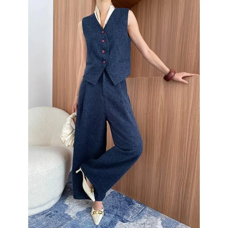 

Sinan Early Style Wide Collar Suit Vest Fashionable Old Money Look Women's Three-Piece Set No Brand Registered Trademark
