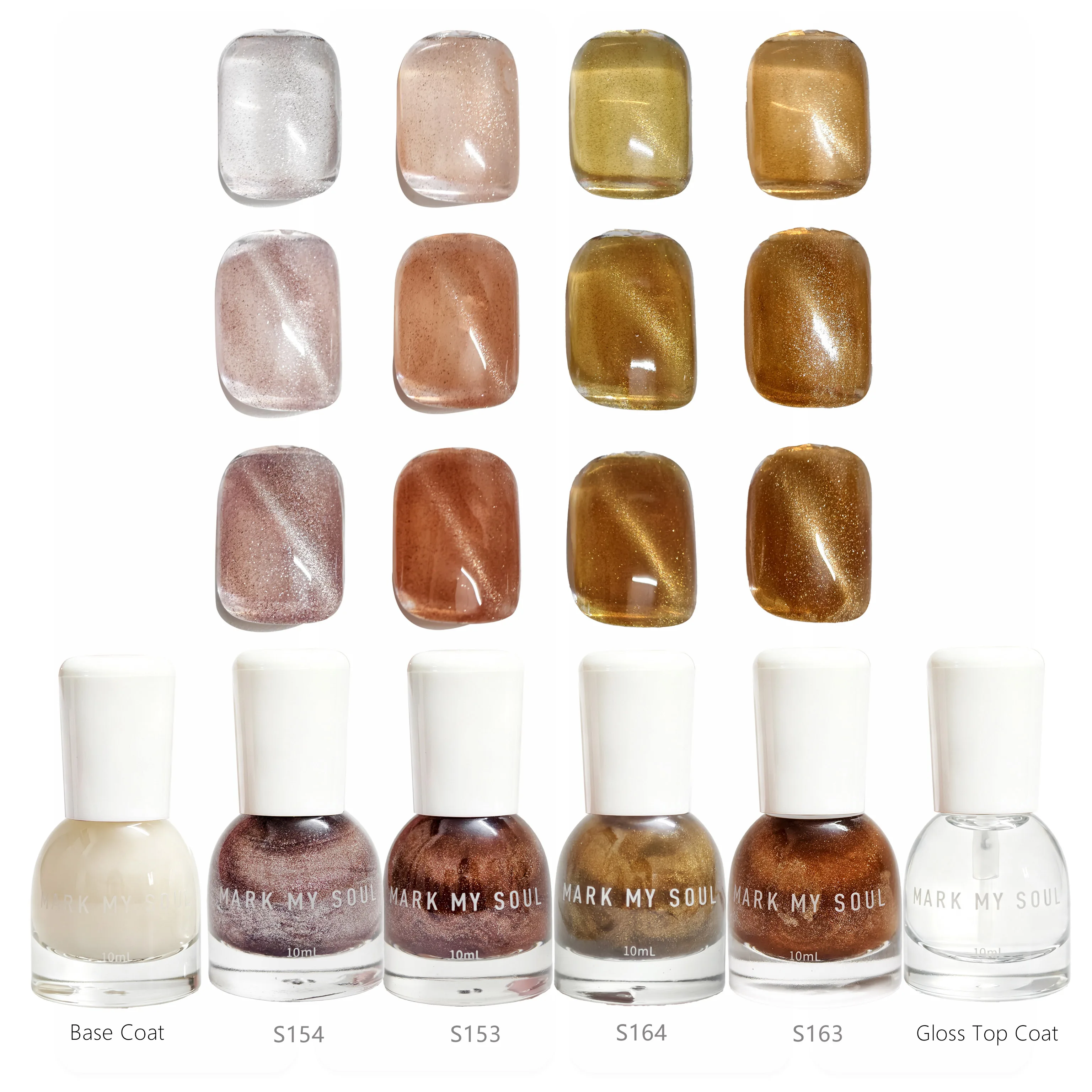 6 Pieces Caramel Rose Silver Grey Gilded Shimmer Cat Eye, MARK MY SOUL No UV Lamp Cat Eye Nail Polish Set, 4 Cat Eye Polishes S1