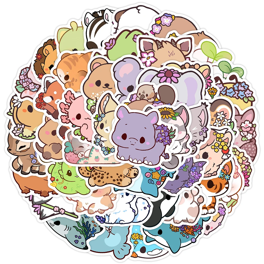 50 Stück Niedliche Cartoon-Tier-Graffiti-Aufkleber Kawaii Schwein Tiger Cartoon-Aufkleber DIY Gepäck Handy Gitarre Scrapbook Wasserdichter Aufkleber