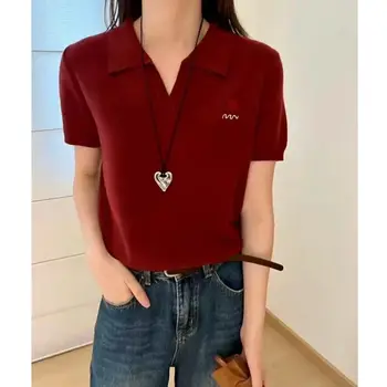 短袖針織Polo衫 女士條紋露臍毛衣套頭衫 夏季春季女孩休閒穿搭 10 最佳銷售 女士短袖毛衣 - №8