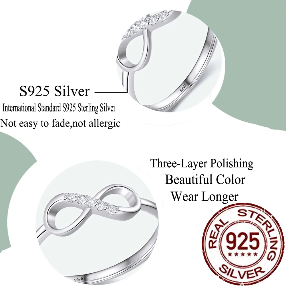 CWWZircons Real 925 Sterling Silver Infinity Symbol CZ Ring Anillos for Women Love Promise Wedding Fine Party Jewelry Gift SR018