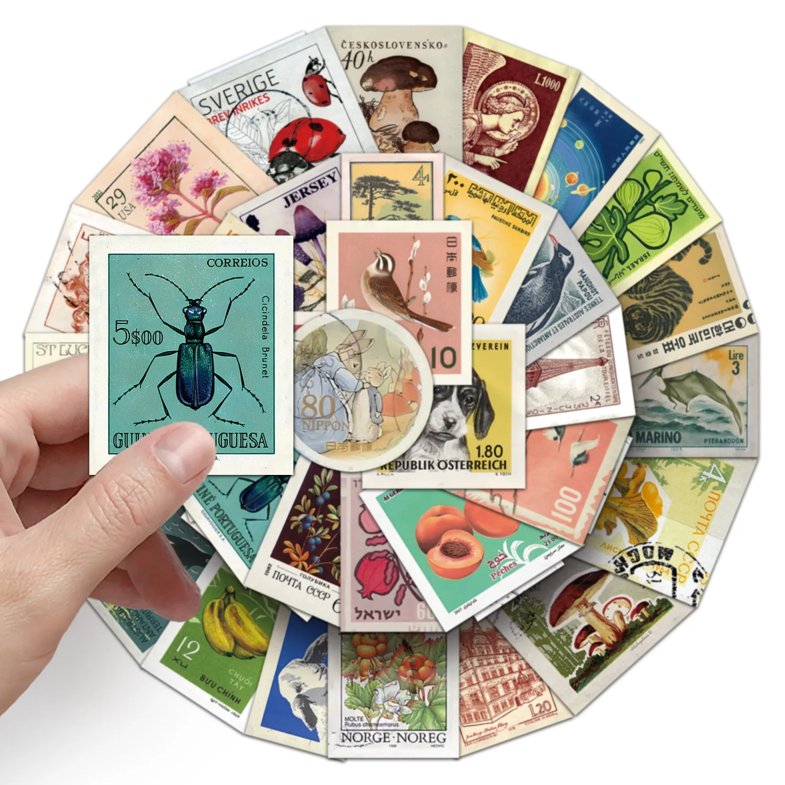 50 Pcs Vintage Postage Stickers Retro Mail Themed Decals Waterproof Vinyl For Laptop Phone Case Journal Ephemera Collection