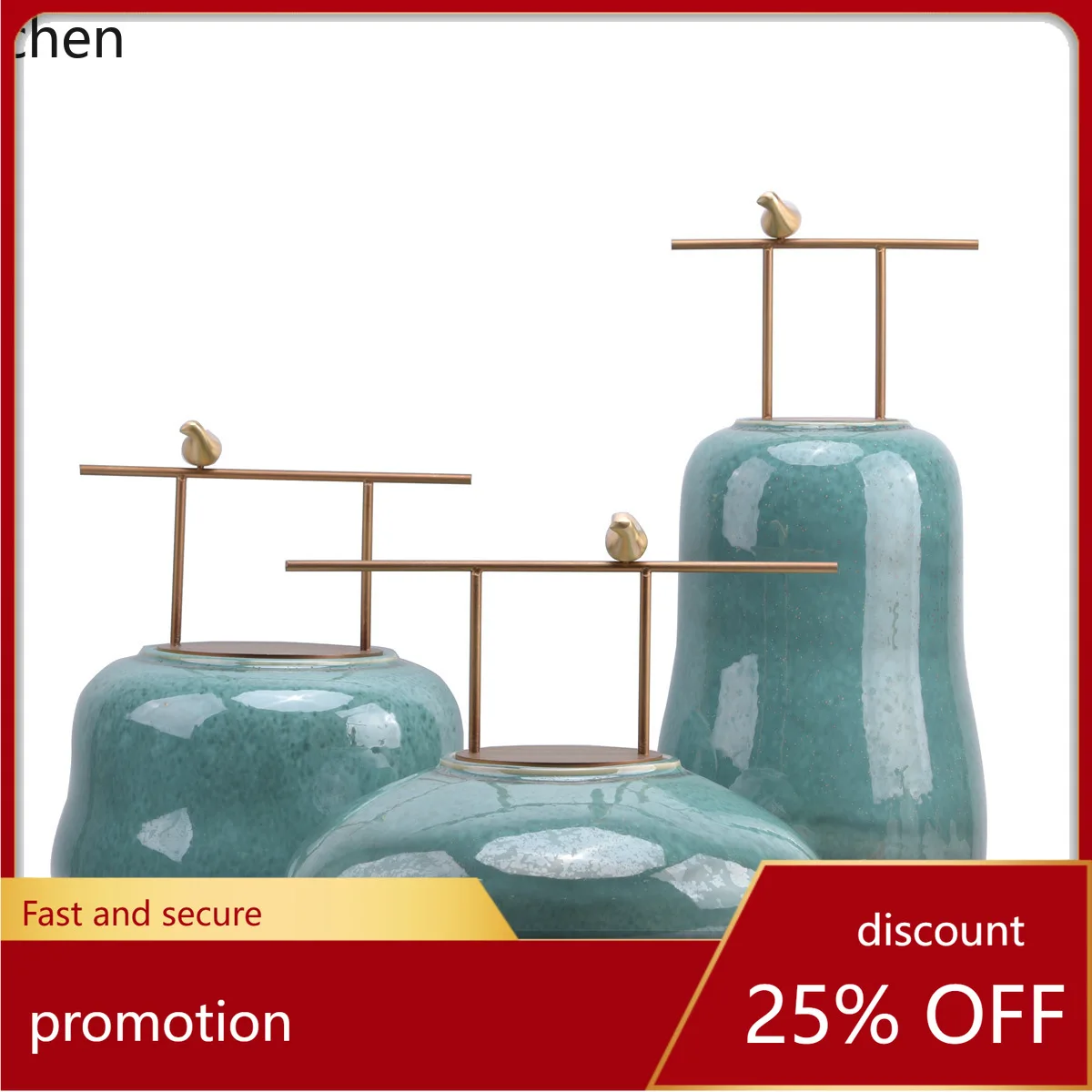 Cz new chinese minimalist emerald green ceramic hotel model room curio shelf tea room home decor ornament