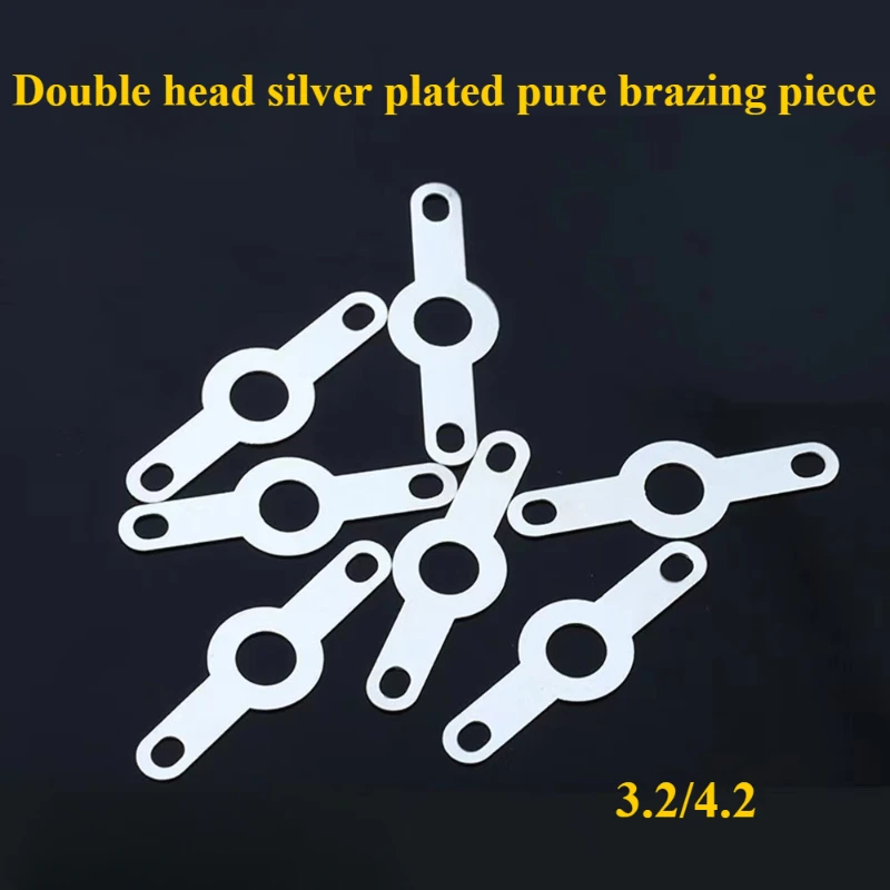 100Pcs Silver-plated Copper double Head Soldering Terminal M3.2-M4.2 Circular Weld Washer Welding Sheet Soldering Lug