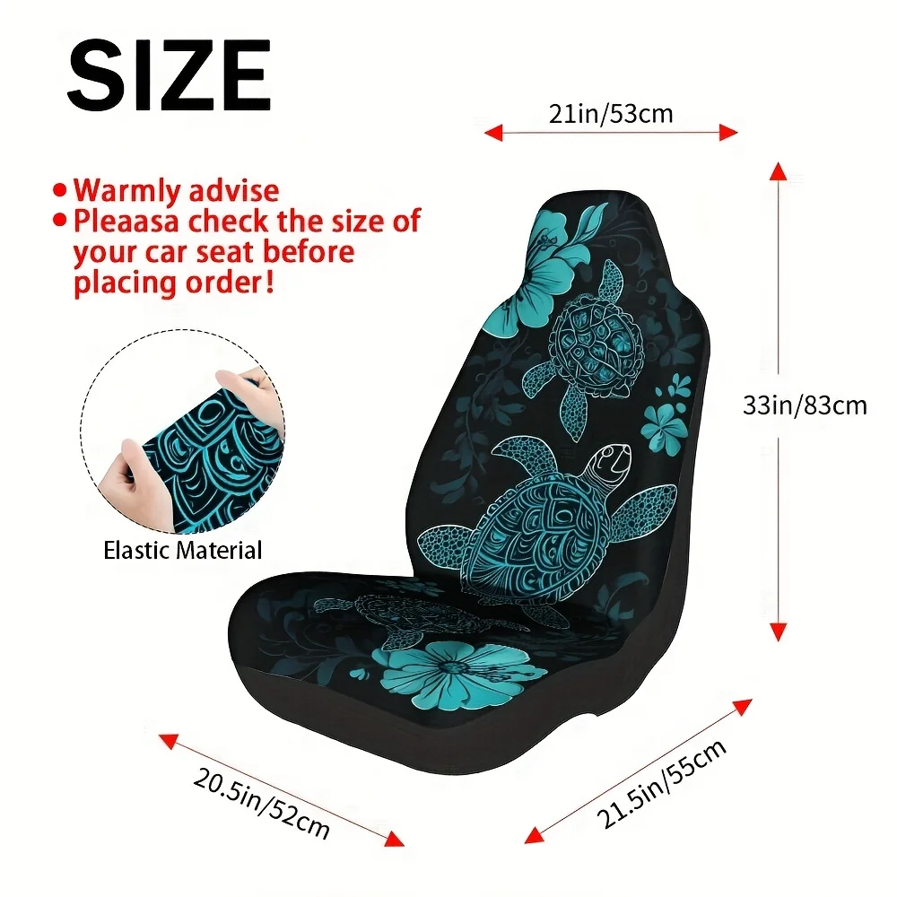 2pcs Tropical Sea Turtle Car Seat Covers Set - Turquoise & Ocean Theme, Fit For SUVs, Sedans, Hatchbacks - Quick Installation, A