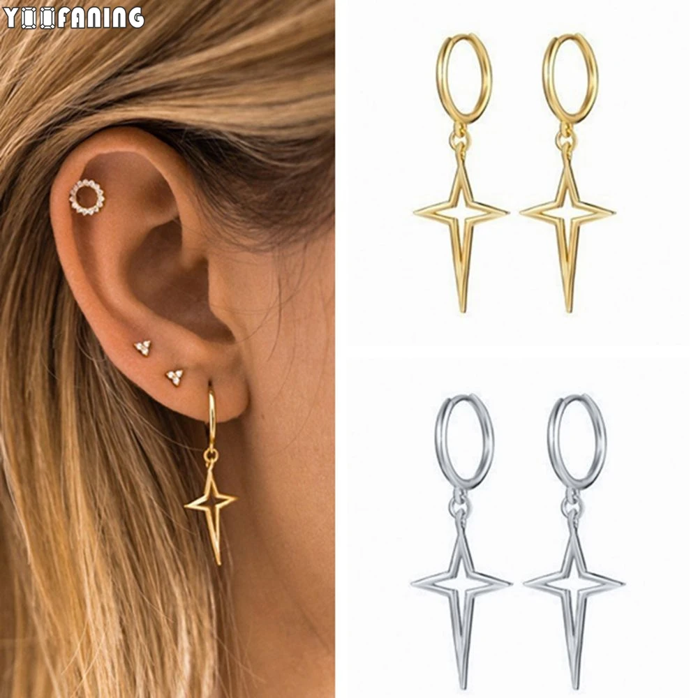 

925 Sterling Silver Ear Needle Niche High-end Gold Silver Hoop Earrings Star Pendant Design Exquisite Earrings for Women Jewelry