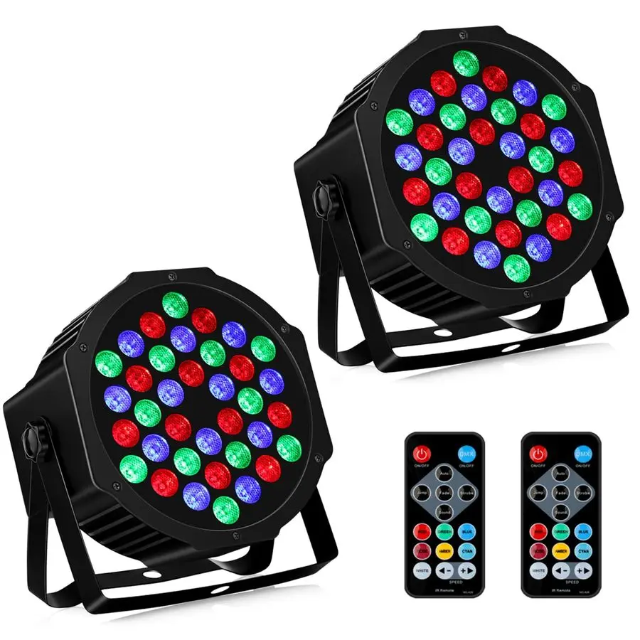 

RGB Stage Lights 2Pack 36W LED Par Sound Activated Remote amp DMX Control Corded Electric Uplights for Events Wedding Party Club