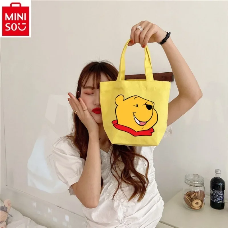 MINISO Disney Canvas Cartoon Winnie Bear Printed Makeup Bag Women's Sweet and Fresh Portable Storage Handbag