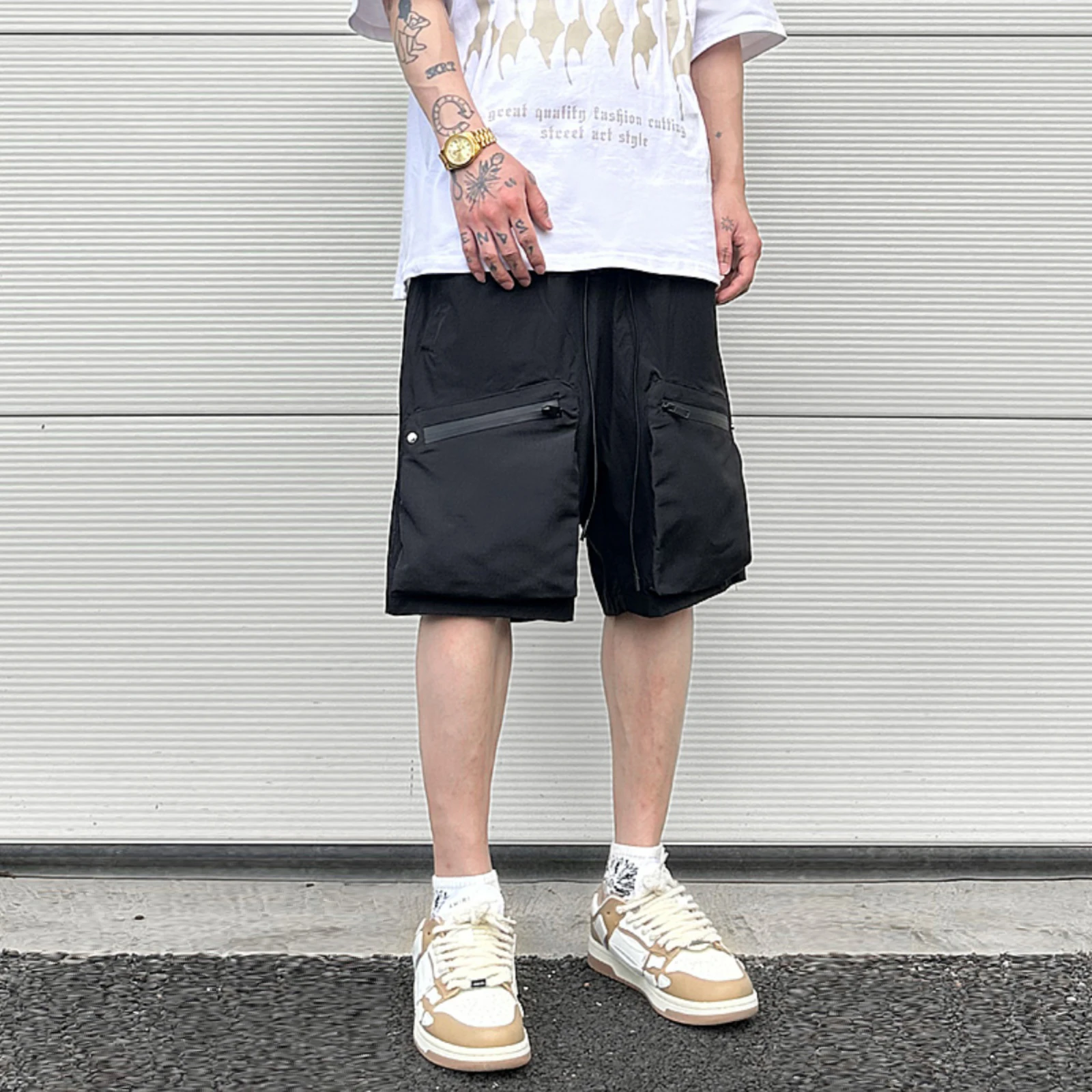 

Ins Summer Outdoor Functional Casual Cargo Shorts Oversized Retro Casual Zipper Pockets Men and Women's Knee-length Sweatpants