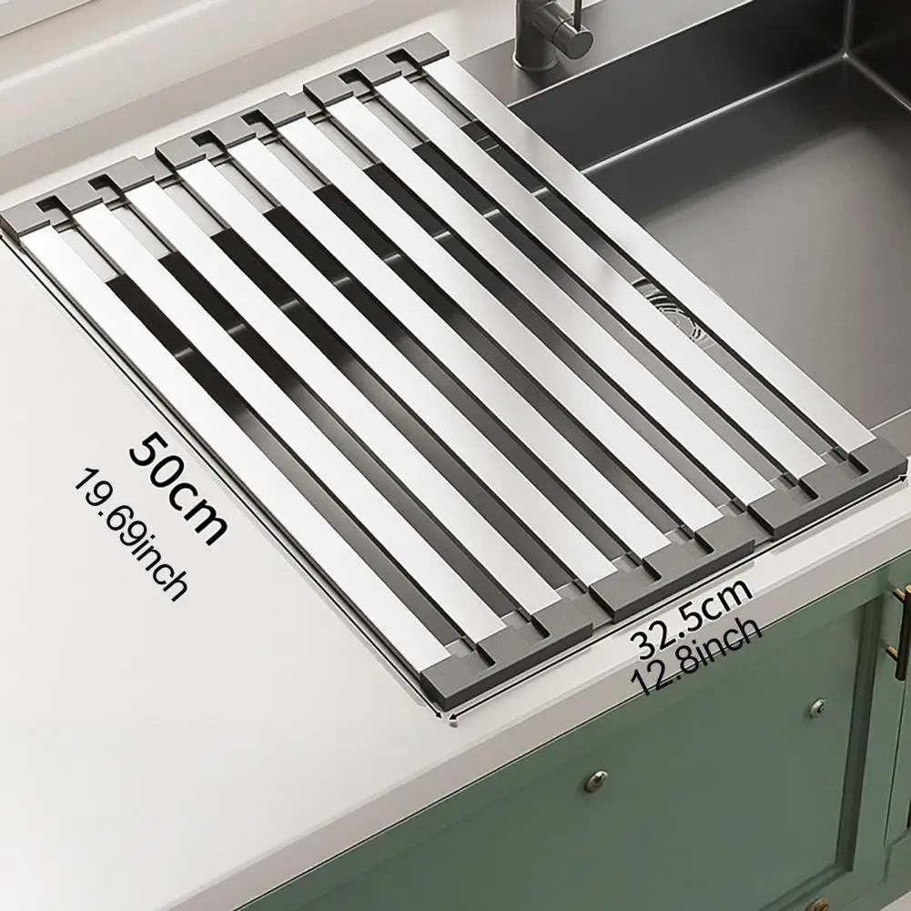 Stainless Steel Folding Drain Rack Multi-functional Sink Organizer Retractable Drain Rack Foldable Kitchen Sink Organizer Strong