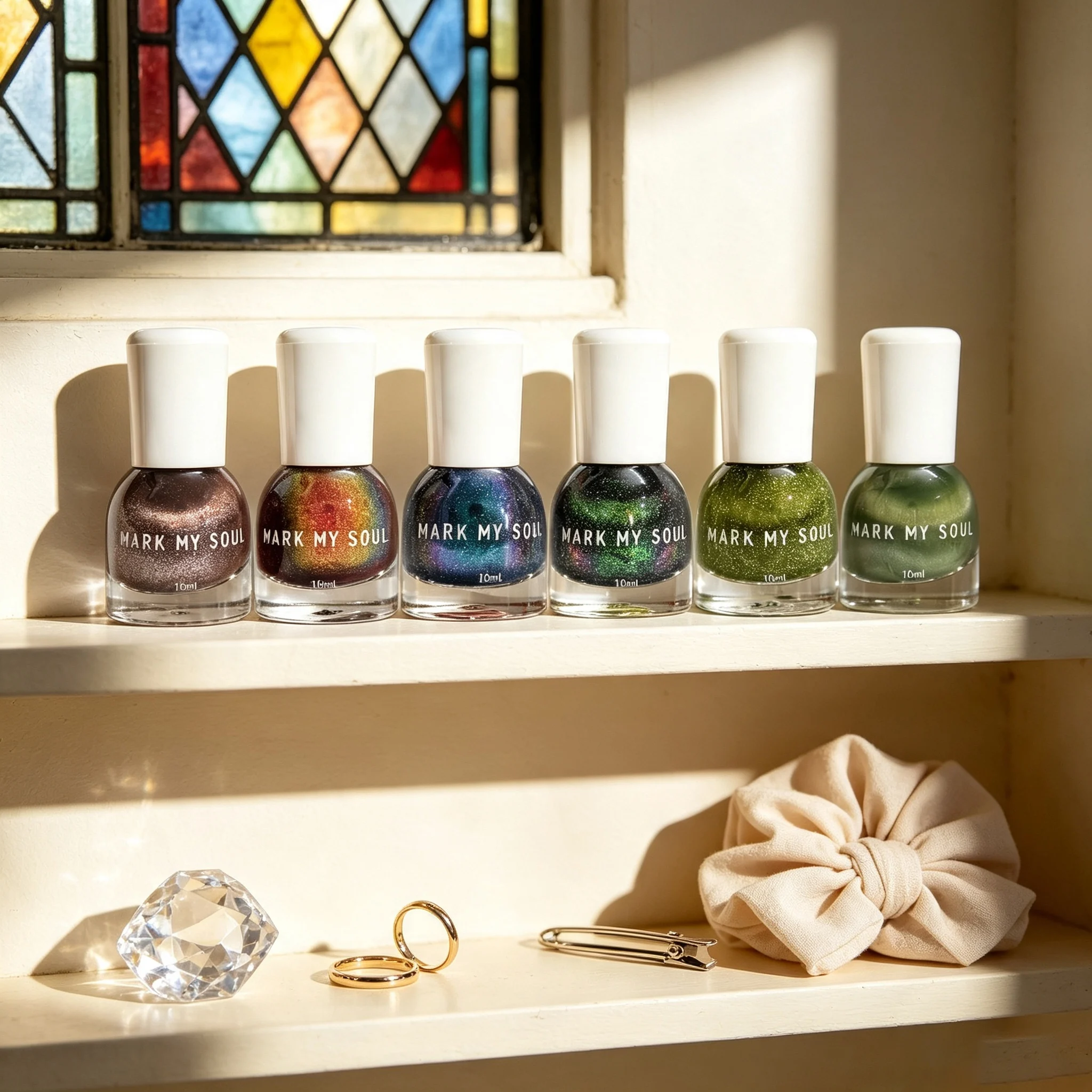 6Pcs Forest  style Magic  Green Luminous Cat Eye Nail Polish Kit, MARK MY SOUL No  cure Nail Lacquer S112/S82/S57/S78/S138/S146,