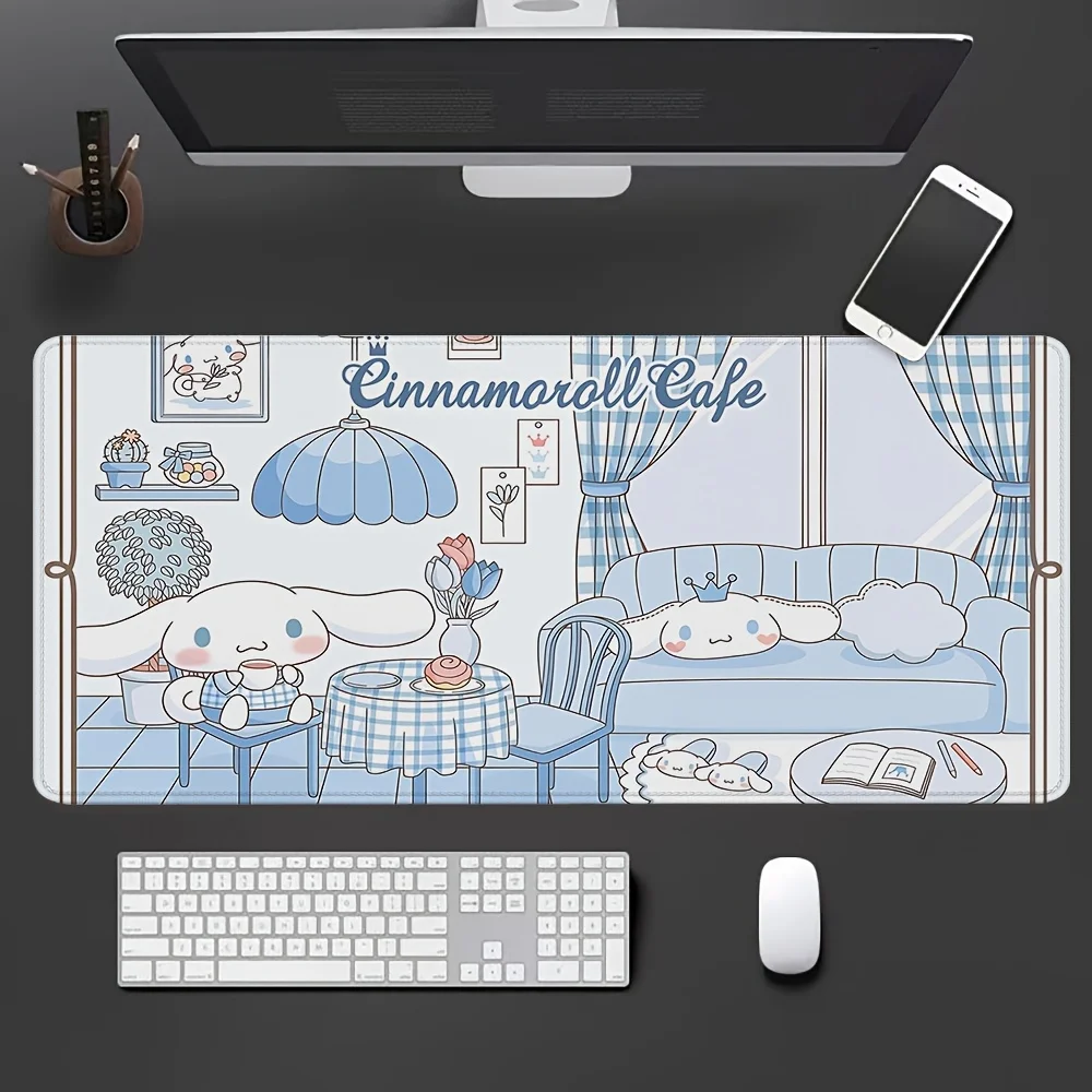 

Sanrio Cinnamoroll Cafe-Themed Mouse Pad - Large Size L/XL/XXL Non-Slip Rubber Base, Hand-Drawn Anime Illustration Desk Mat for