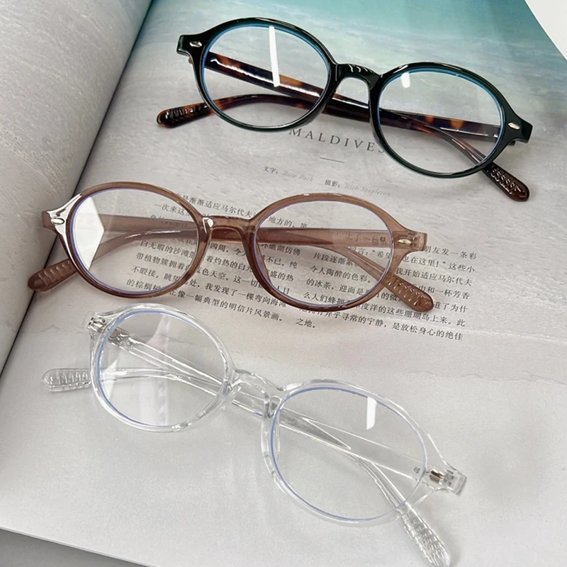 여성용 레트로 타원형 안경, Y2K 레드 그린 프레임, 유리 안경, 장식 컴퓨터, 안티 블루 안경, 해변 운전