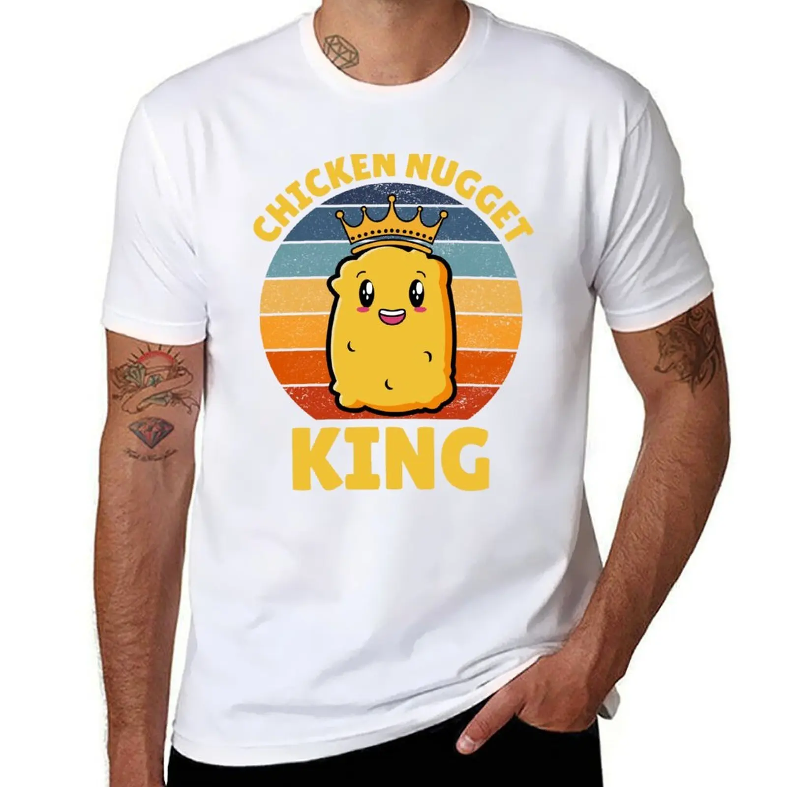 Chicken Nugget King cumpleaños comida rápida divertida camiseta camisetas para hombre gráfico vintage camisetas para hombre paquete Camiseta de algodón