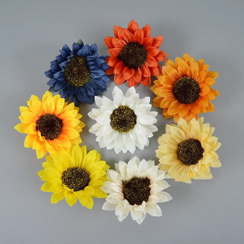 

50pcs 12CM 8Colors Silk Sunflower Flower Heads For DIY Home Wedding Flower Wall Bouquet Decor Handicraft Festival Decoration