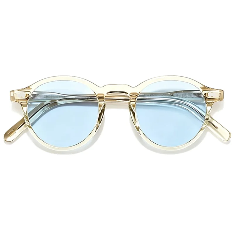 Vintage Panto Round S Sunglasses Unisex Transparent Champagne Acetate Frame Light Color Lens Fashion Decorative Retro Sun Shades