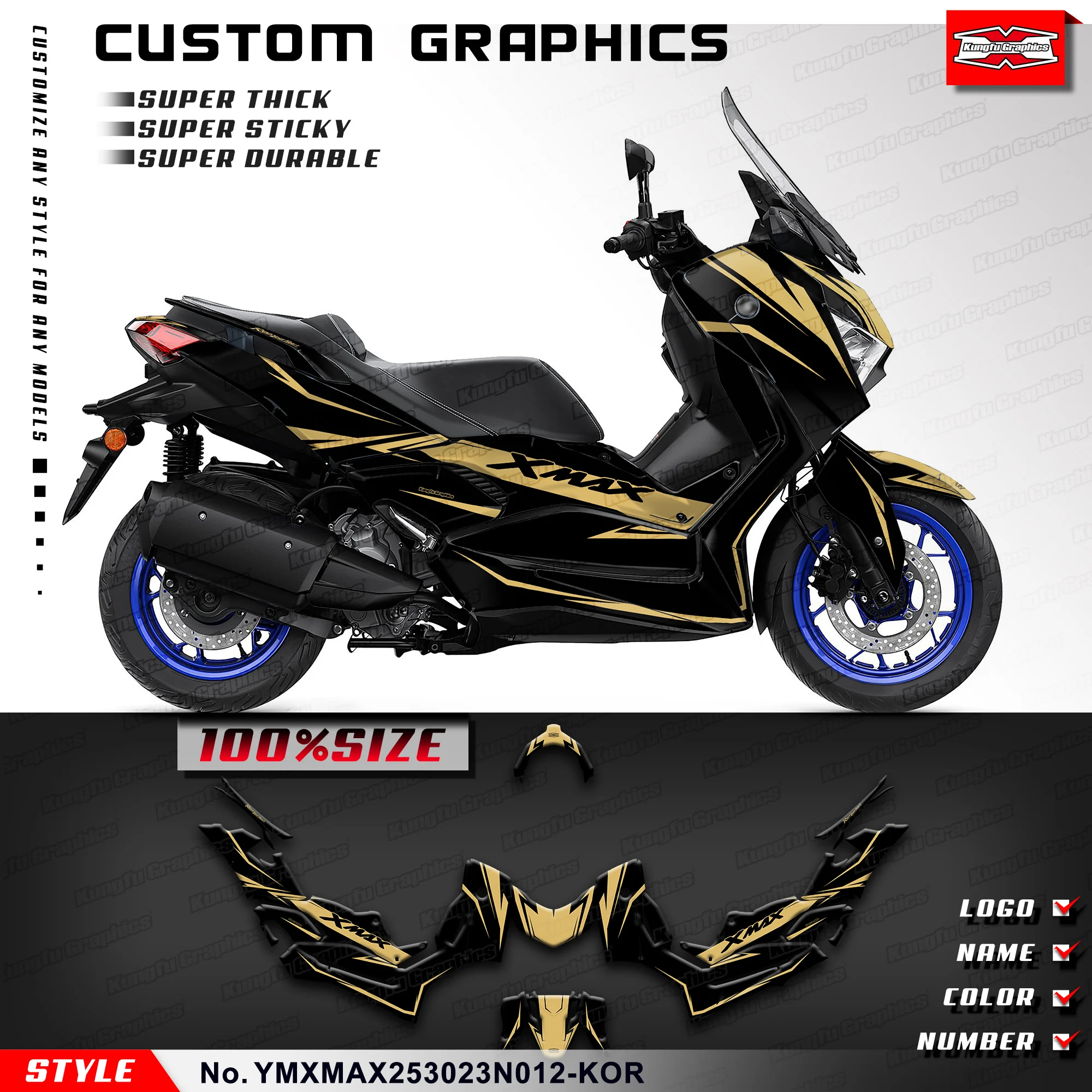 

KUNGFU GRAPHICS Decals Stickers Glossy Laminate for Yamaha XMAX 250 300 2023 2024, YMXMAX253023N012-KOR