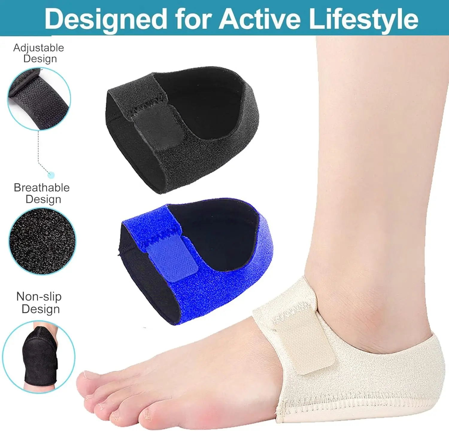 1 Pair Heel Arch Gel Heel Brace for Women & Men, Heel Inserts Support Cushion for Foot Dry Cracked Heels