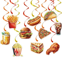 10pcs Fast Food Theme Birthday Spiral Hangings,Coke Chicken Legs Fries Burger Pizza Spiral Pendant