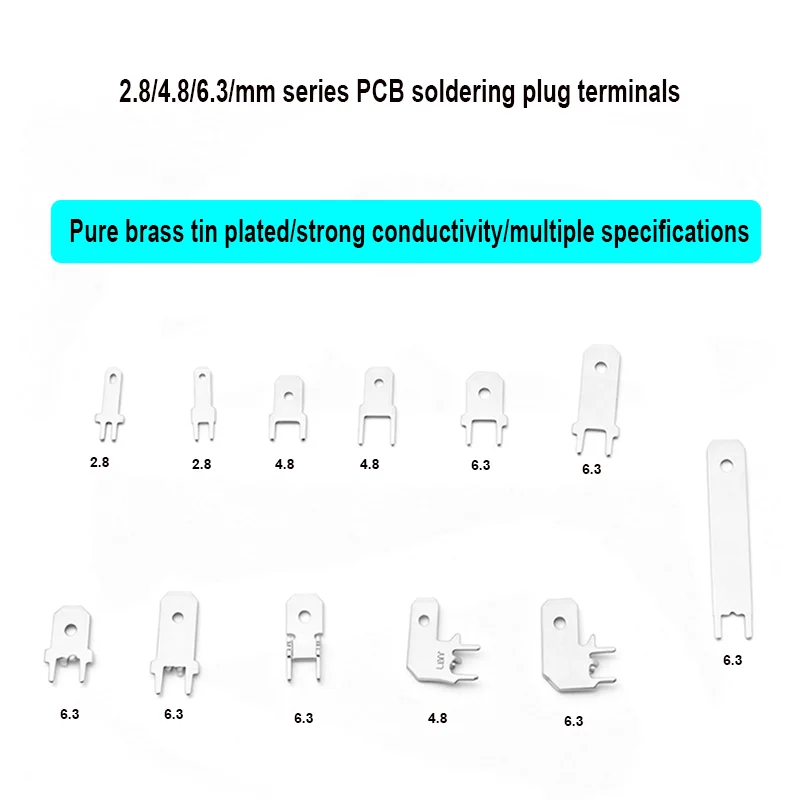 100Pcs 2.8/4.8/6.3mm Plug-In Terminal PCB Soldering Plug-in Circuit Board Wiring Terminal Plug And Unplug Weld Piece 0.8mm Thick