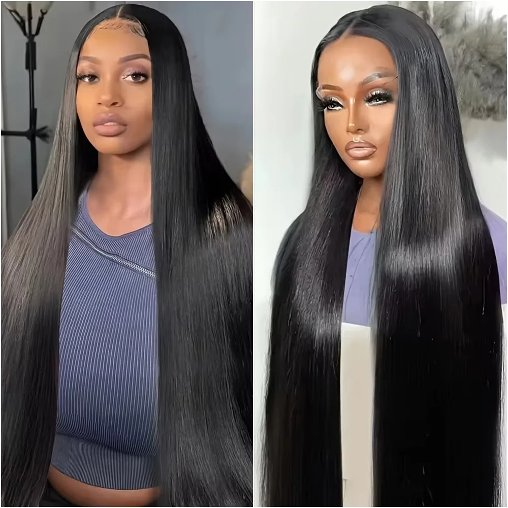 

40 дюймов, плотность 200, черный прямой парик 13x4, 100% бразильские человеческие волосы, 13x6 HD, кружевной фронтальный парик, 7x6, бесклеевое кружево для женщин