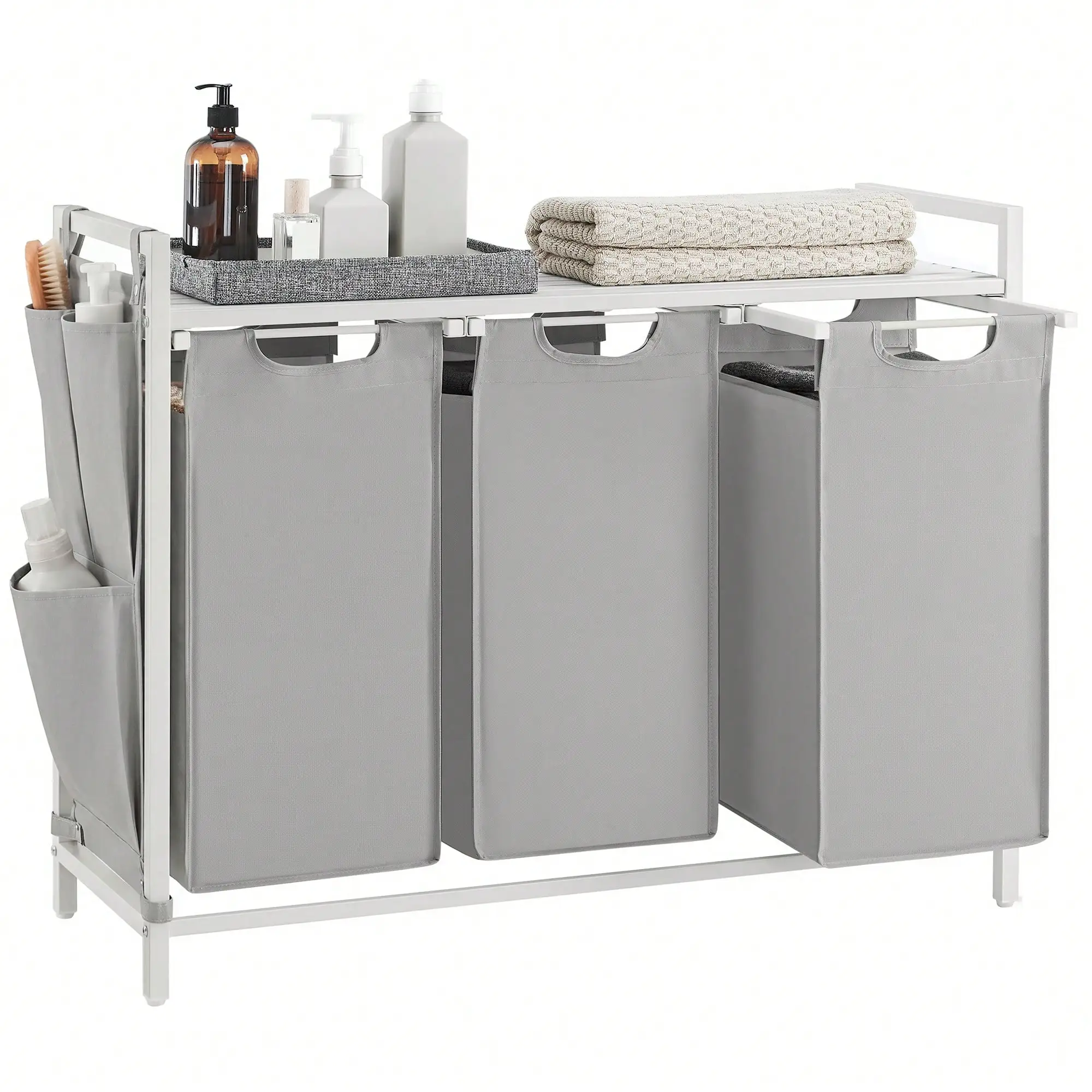 Laundry Hamper, Laundry Basket, Laundry Sorter With 3 Pull-Out And Removable Bags, Shelf, Metal Frame, 3 X 10.6 Gallons (40 L), 36.4 X 13 X 28.4 Inches