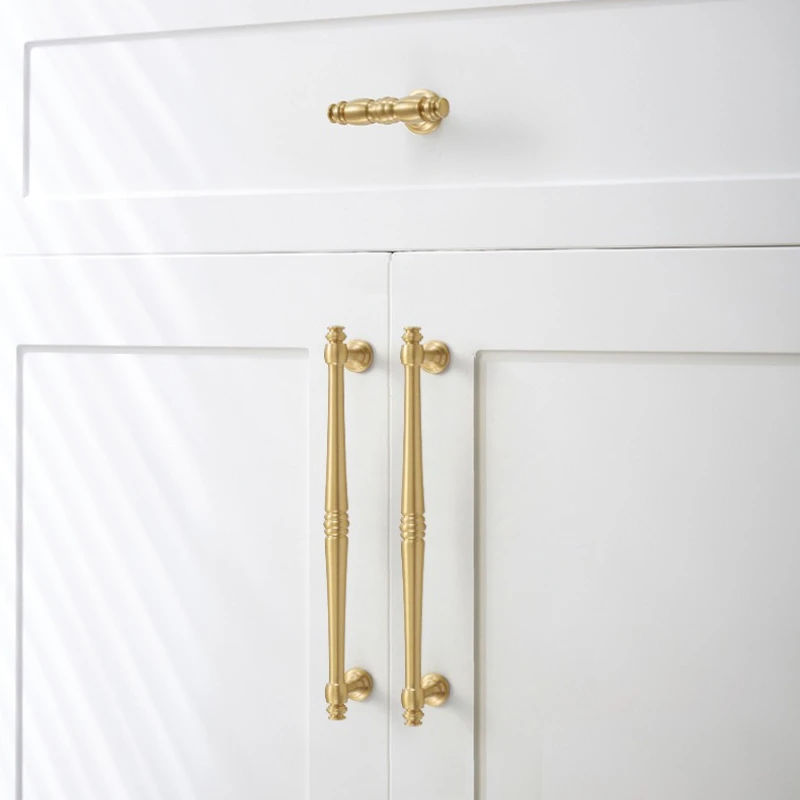 France Solid Brass Furniture Handles Golden Handles for Cabinets and Drawers Bedroom Wardrobe Dresser Knobs Shoe Cabinets Pulls