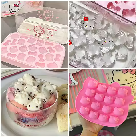 Hello Kitty Ice Grid Kitty Dessert Mold Cute Hello Kitty Ice Mold Milk Tea Decor Ice Mold Summer Sealed With Cover Ice Mold Gift