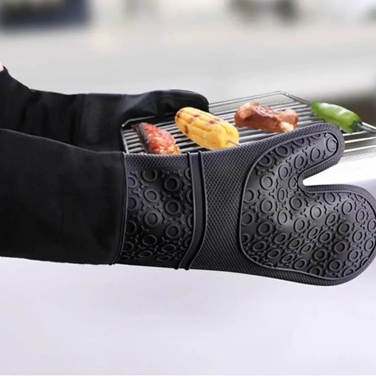 Extended Wavy Two-finger Silicone Cotton-bound Silicone Heat Insulation Gloves Baking Oven Microwave Oven Gloves