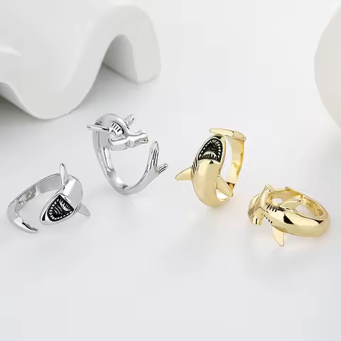 Fashion Marine Organism Ring Women Gold Silver Color Shark 4 Styles Opening Ladies' Finger Accessories Valentine Day Gift Joias