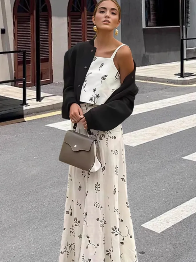 Elegante Zwei Stück Set Frauen Feste Dünne Spaghetti Strap Tops Und Schlanke Lange Maxi Röcke Weibliche Streetwear Passenden Anzug