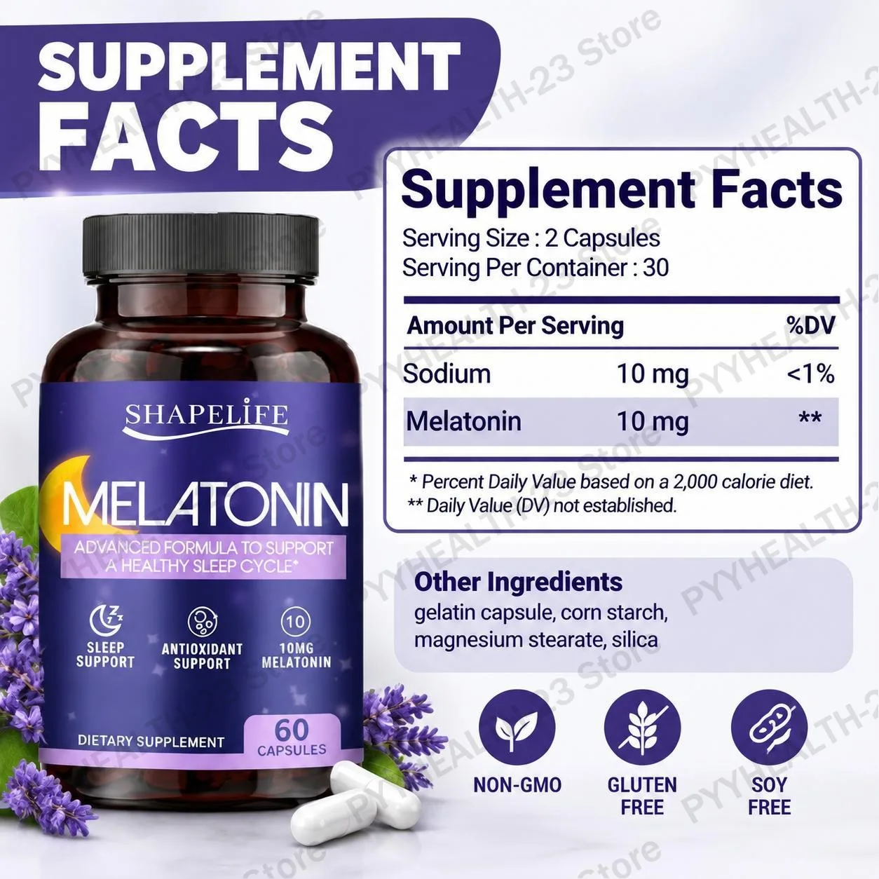 Melatonin Capsules Deep Sleep Quality Circadian Rhythm Jet Lag Relaxation Anti Aging Skin Glow Night Recovery Plus 60 Capsules