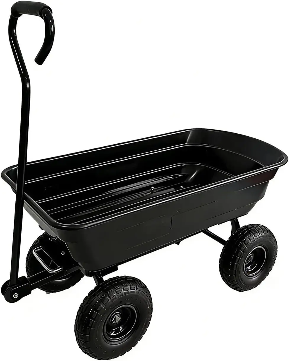 Heavy Duty 600 Lbs Outdoor Garden Wagon Dump Cart With Quick Release 10 Inch No Flat Wheels Carry Soil Plants Tools Yard Utility
