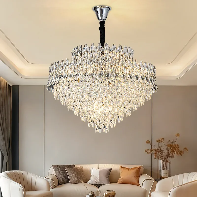 for Living Room Crystal Chandelier High Hollow Staircase Villa Hotel Building Middle Floor Large LED Lamp