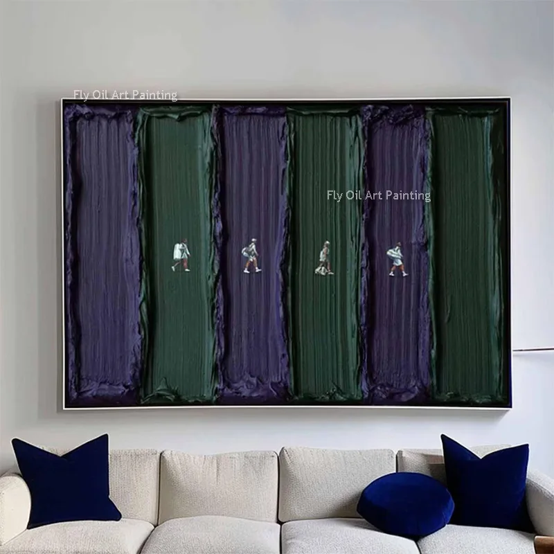 Handmade Fashional Design Home Wall Decor New Purple Green Playground Oil Painting Knife Thik Light Green Beige Road Artwork