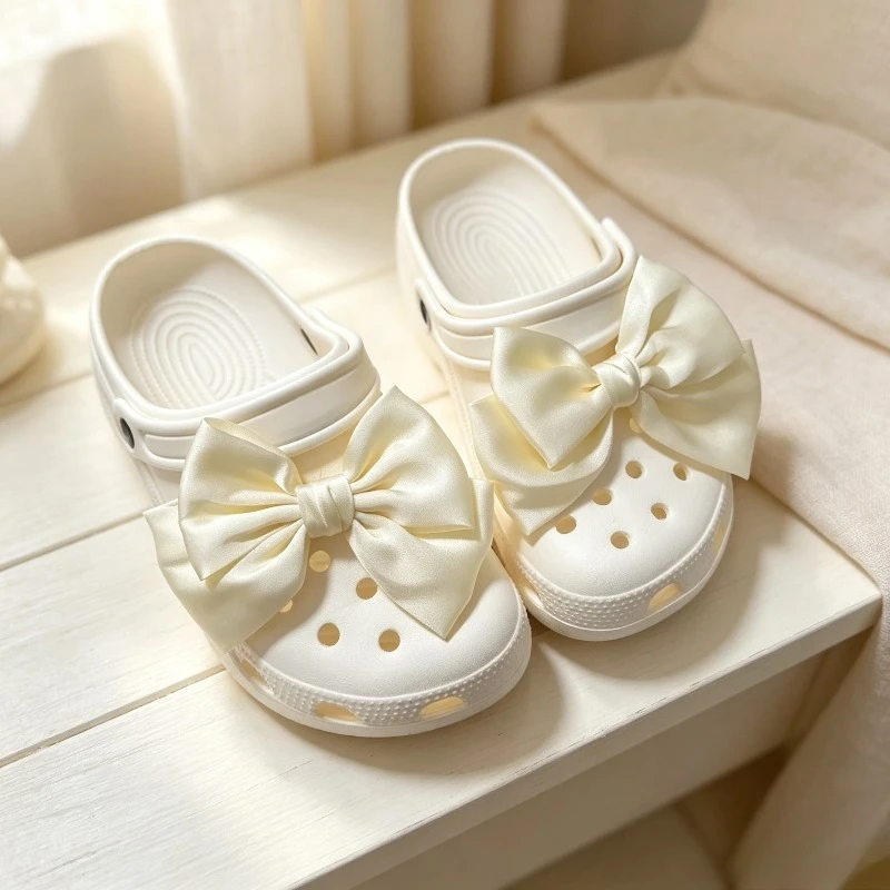 2Pcs Cute Cloth Butterfly Bow Shoe Charms DIY Decorations for Girls Hole Shoes Holiday Gift