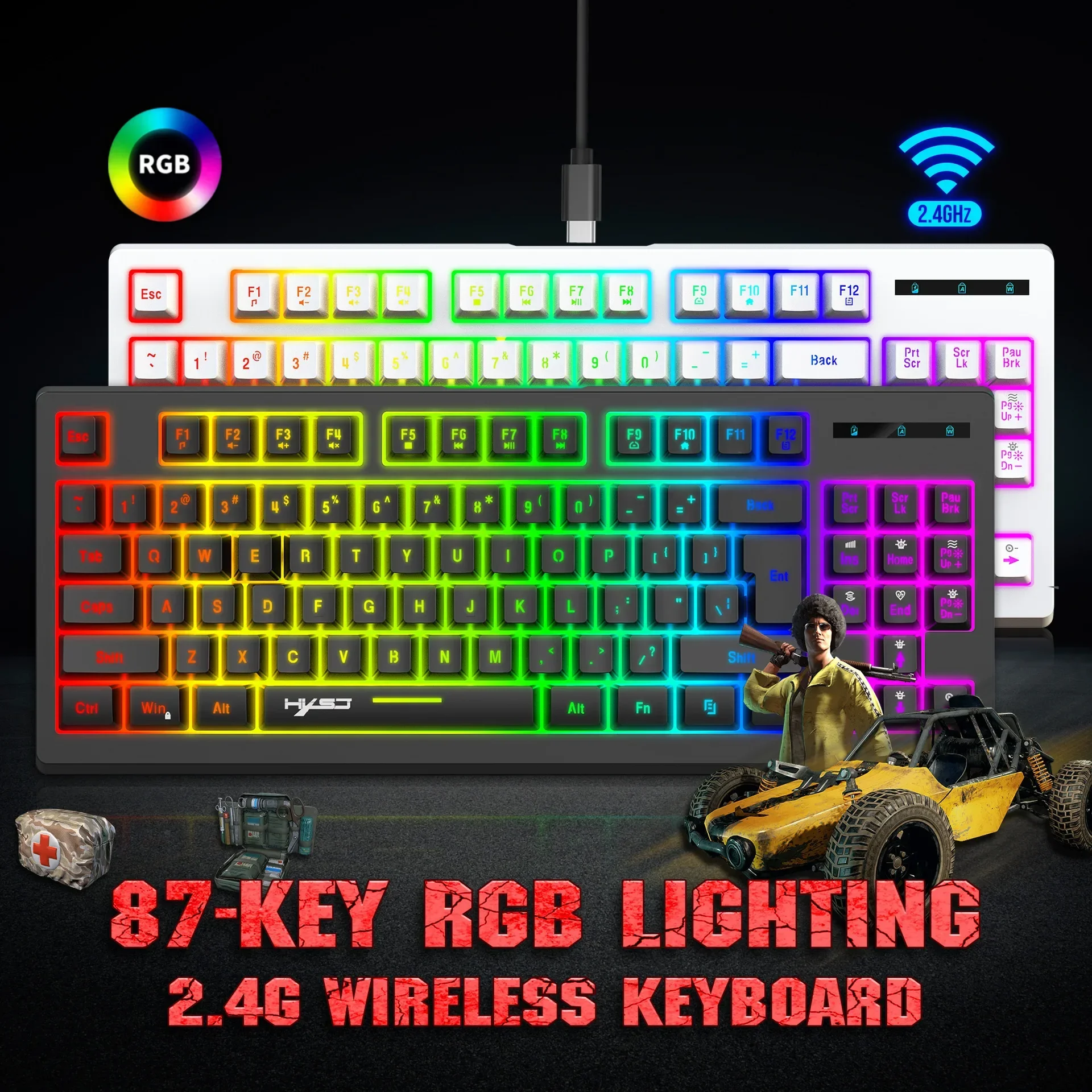 NEW 87 Keys 2.4G Wireless Membrane Keyboard RGB Backlit Ergonomic Mini Keyboard Office Gaming Silent Keyboards for PC Laptop Mac