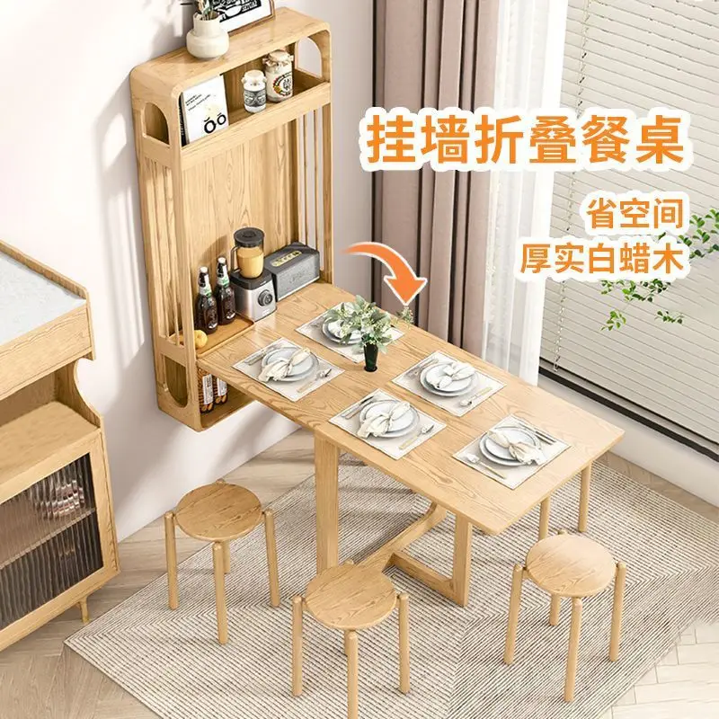 

Multifunctional dining table Invisible foldable wall-mounted bar table Solid wood one table and four chairs Retractable wall-mou