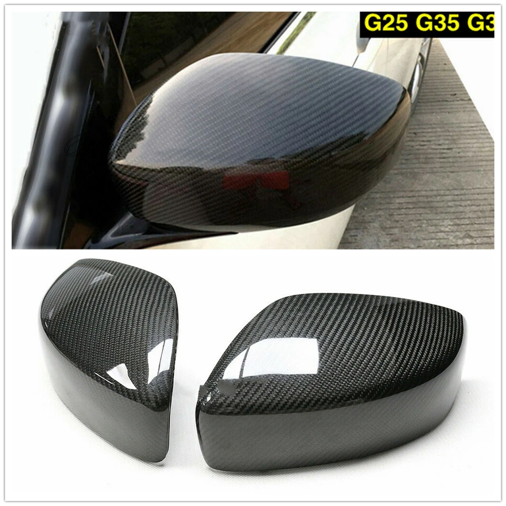 Carbon Fiber Mirror Cover Replacement Exterior Rear View Caps Rearview Shell Clip On For Infiniti G25 2009-2014