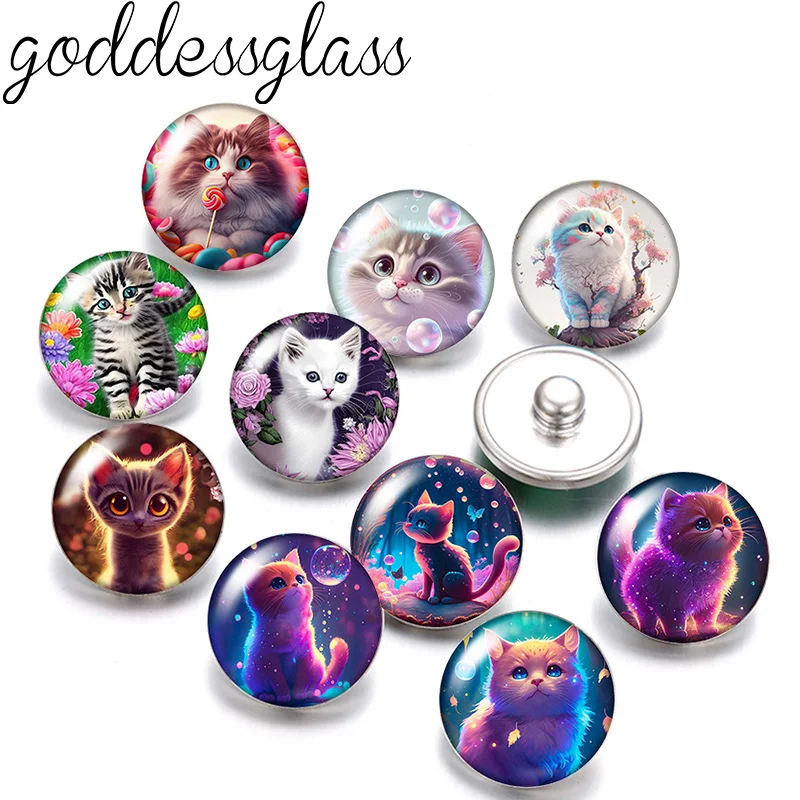 

New Cartoon Cat Cute Pet 10pcs Round photo 12mm/18mm snap buttons for 12mm/18mm snap necklace DIY findings jewelry