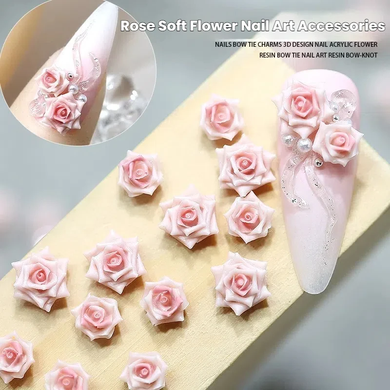 30 Stück neue 3D-Harz-Nageldekoration, realistische rosa Rosen, Kamelien, weich – geschnitzt, Ins-Stil, Valentinstag-Nagelzubehör