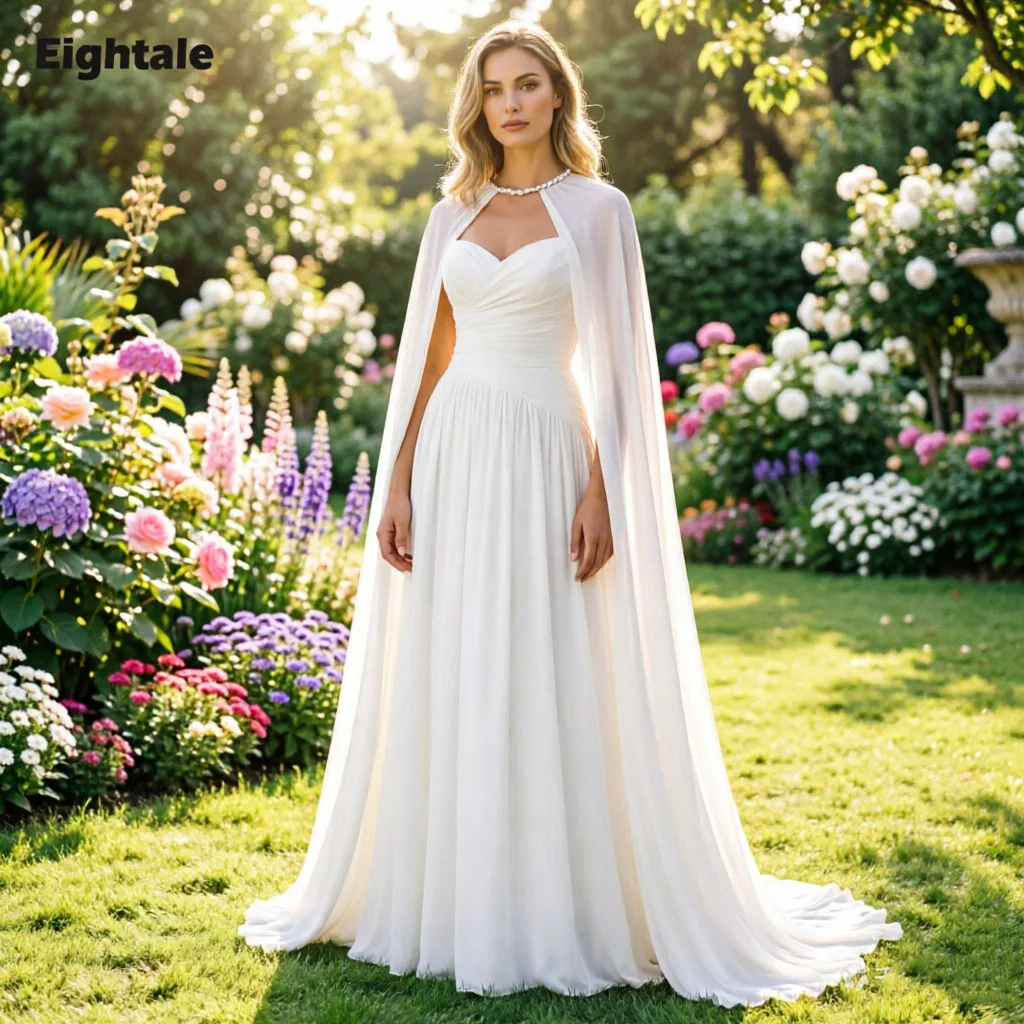 

Eightale Arabic Wedding Dress Customized Ivory Beaded Bridal Gown A-Line Pearls Cape Muslim Bride Party Dress Vestido De Novia